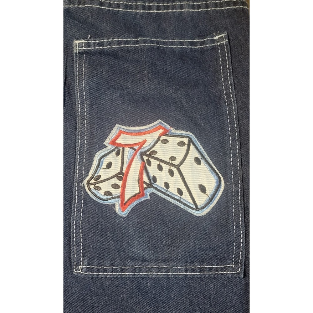 JNCO Lucky 7 Dice Jeans 34x26 Blue Denim Mid Rise Baggy Skater Y2K Rare Stretch - Picture 11 of 16